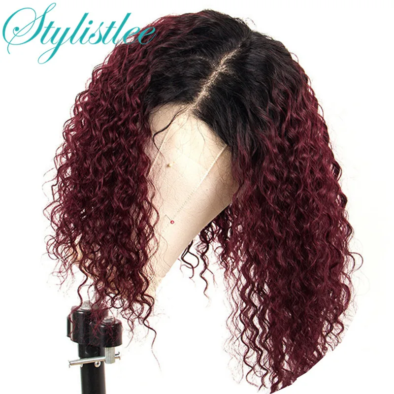 

Deep Curly Ombre Color 1B/99J Lace Front Human Hair Wigs Pre Plucked Brazilian Deep Curly Bob Wig Kinky Curly Human Hair Wigs