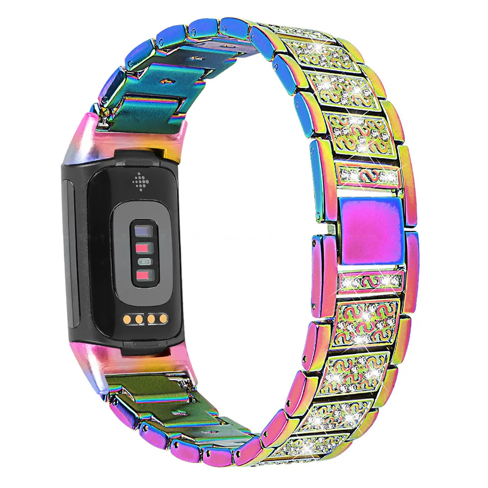 

Watch Strap Fashion Metal Steel Wrist Strap Replacement Shiny Rhinestone Watchband for Fitbit Charge 5 Watch Accessories