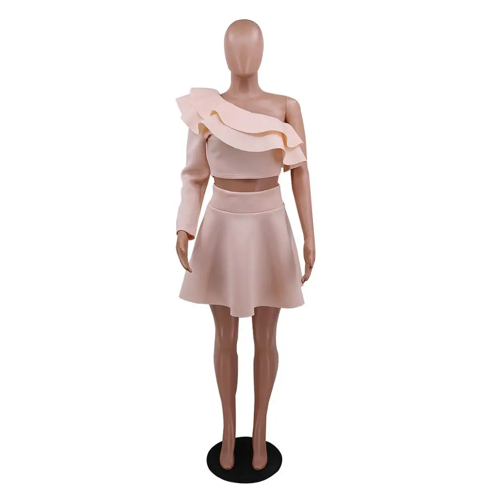 Женский комплект из двух предметов туника с длинным рукавом и оборками + мини