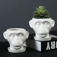 2 pcs monkey flower pots ceramic planters for succulents plants pots mini bonsai containers home garden desktop decoration