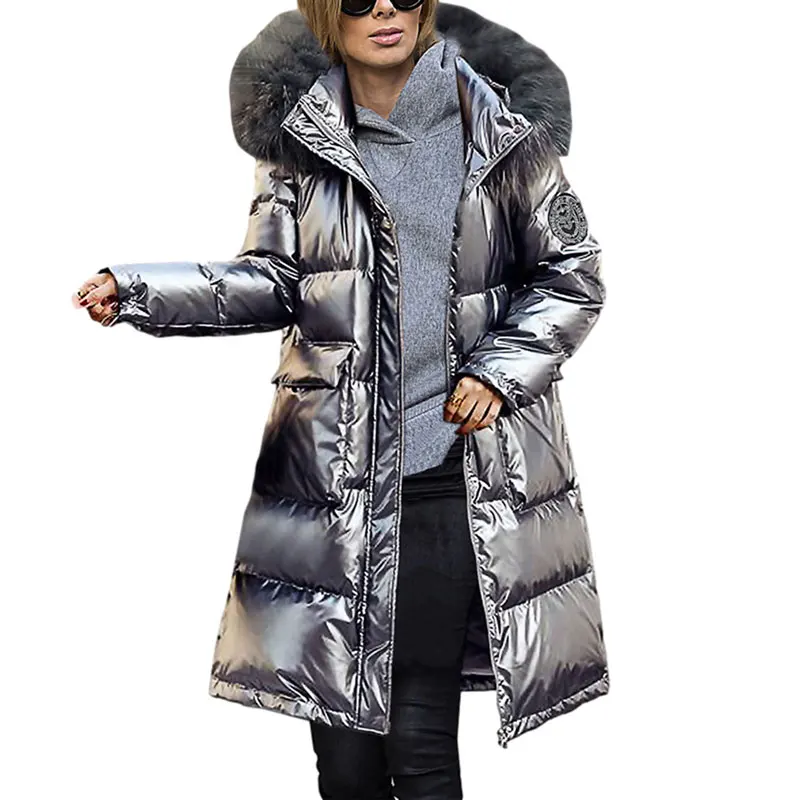 

Women Winter Coat, Long Sleeve Plush Hooded Long Zipper Pockets Down Jackets Casual Party Warm Cardigan