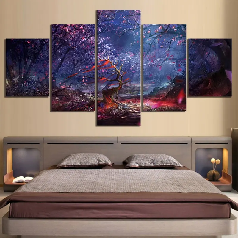 

Модульная картина Декор 5 Панель прекрасная картина с лесным пейзажем напечатанный Плакат Картина модульная для Гостиная украшение дома