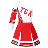 kids girls cheerleading clothes set one sleeve oblique shoulder crop top with pleated skirt school child cheer costume outfit