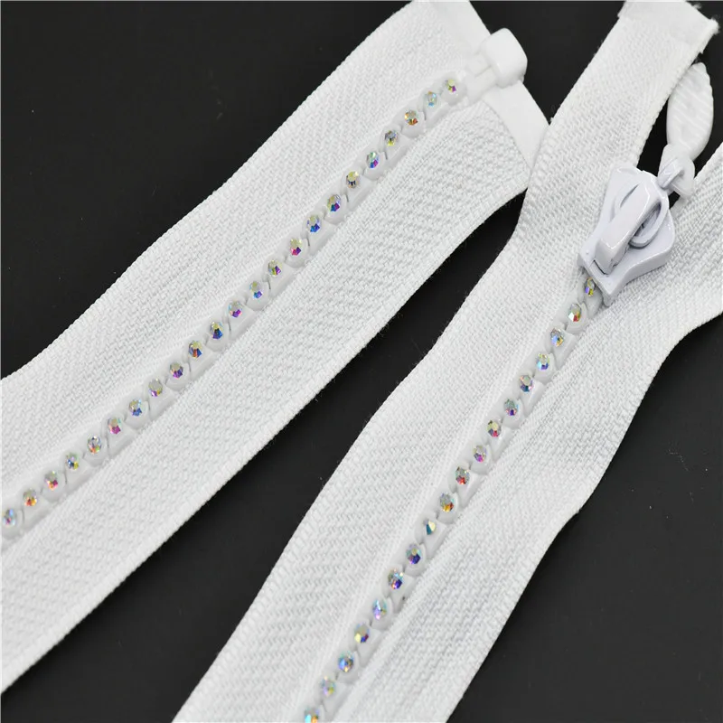 

60cm zipper with ab Rhinestones Dress Colthes Sew on red yellow green open end zippers sewing accessories