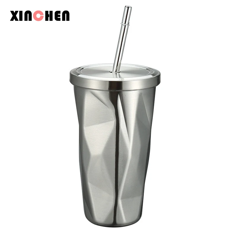 500 мл стакан из нержавеющей стали с соломенной горячей и холодной двойной стенкой