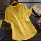 Женский топ, модная рубашка из хлопка и льна, рубашка с коротким рукавом, женская блузка на пуговицах, одежда для женщин, # T2P, лето 2021