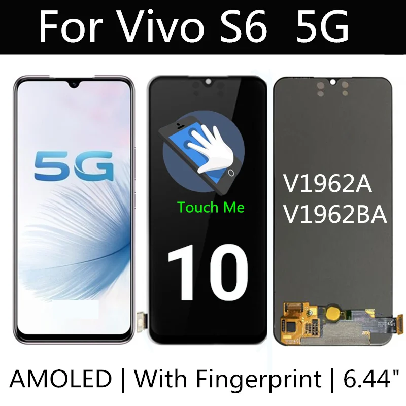 Pantalla LCD AMOLED de 6,44 pulgadas para VIVO S6 5G recambio de conjunto de pantalla t&aacute;ctil accesorio para tel&eacute;fono 5G VIVO V1962A V1962BA LCD-0