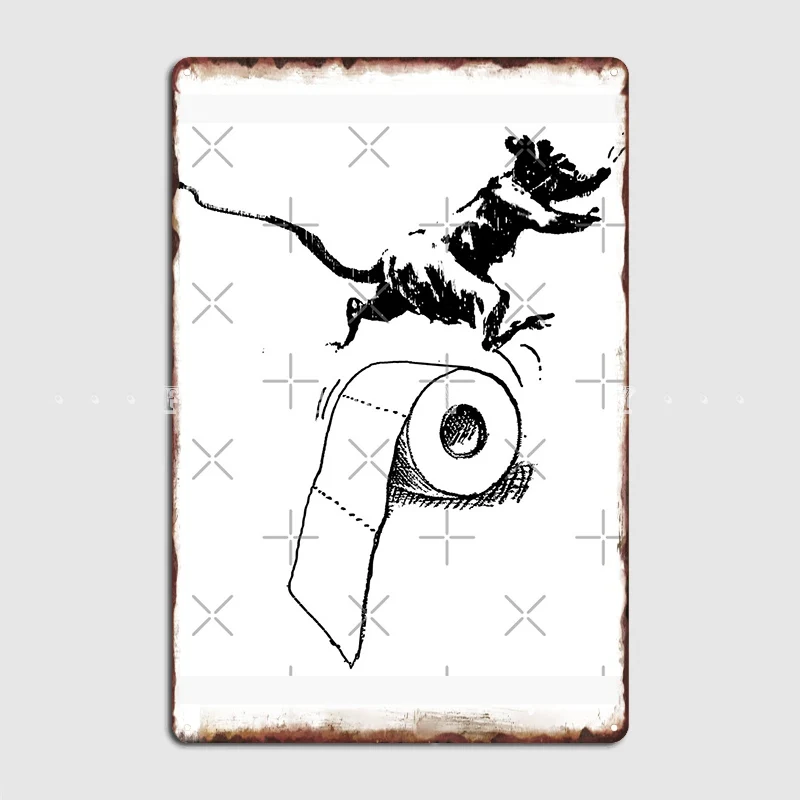 Металлический плакат Бэнкси в виде крысы на туалетной бумаге Настенная роспись