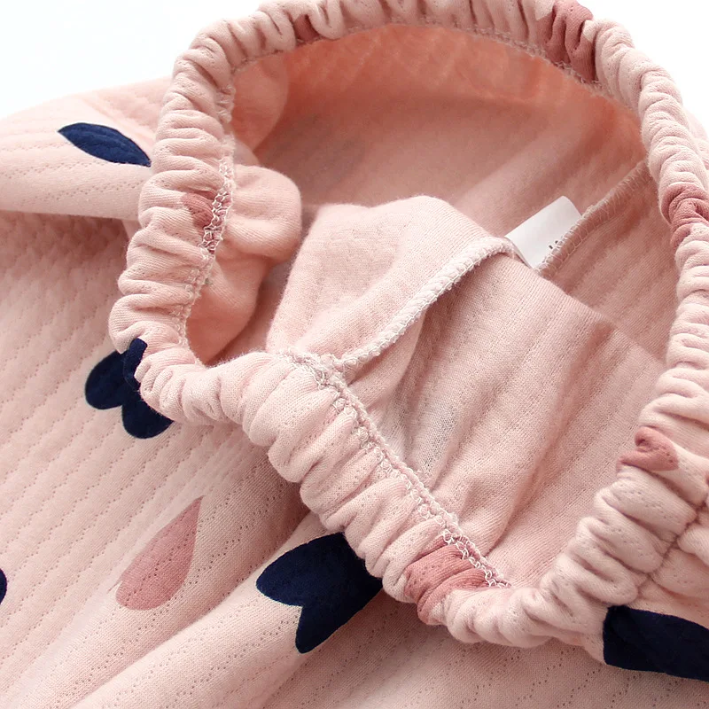 

Japanese cute autumn and winter pure cotton knitted pajamas ladies long-sleeved quilted warmth and thick cute home service suit