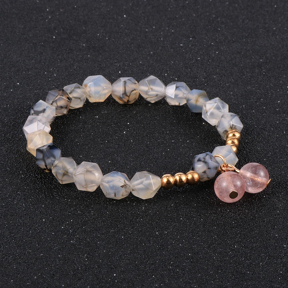 Женский браслет с натуральными гранями и кристаллами клубники индийский оникс