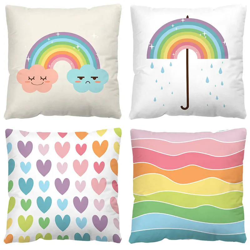 

45x45 Ins Korean Rainbow Cushion Cover Home Decor Colorful Love Heart Pattern Throw Pillow Case for Sofa Room Decorative Cojines