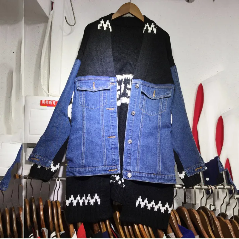 LANMREM 2020 Весенний новый вязаный кардиган свободный джинсовый свитер пальто