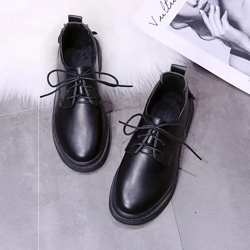

Retro Vintage Leather Platform Shoes Women Black Beige Flat Office Shoe for Women Spring Autumn Shoes Woman Oxford Shoes Flats