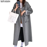 double sided cashmere coat womens long section 2021 autumn and winter new loose double breasted over the knee woolen coat full
