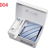 7cm men tie waterproof with gift box handmade silkpolyester 4pcs in one handkerchief clip tie cufflink men business necktie set