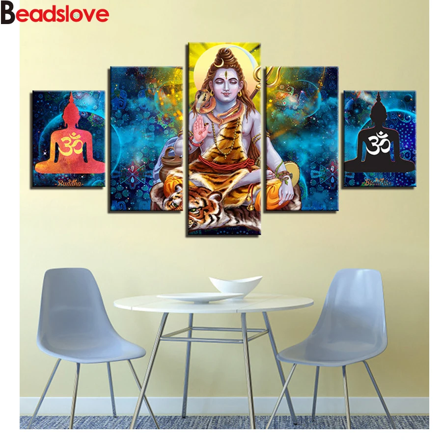 

Full drill cross stitch 5d embroidery diamond painting Hindu Lord Shiva Painting mosaic pictures of rhinestones 5pcs