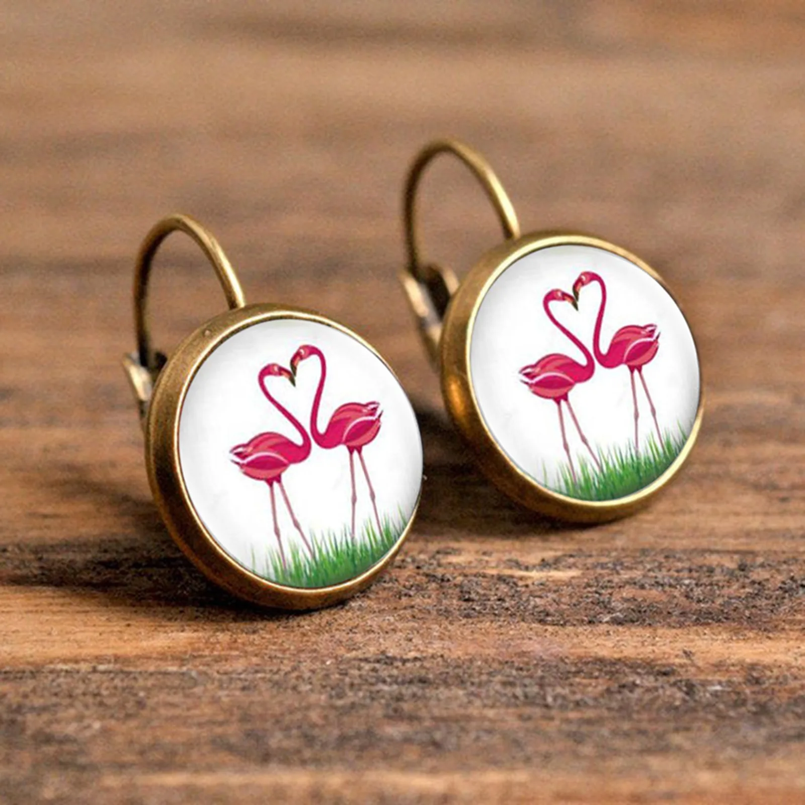 

8Seasons Vintage Copper Hoop Earrings For Women Party Glass Round Animals Pattern Punk Style Statement Earrings Jewelry Gifts