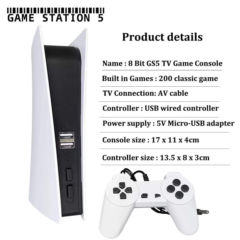 Игровая приставка 5 видеоигр 200 классических игр 8 бит GS5 TV Consola ретро USB проводной