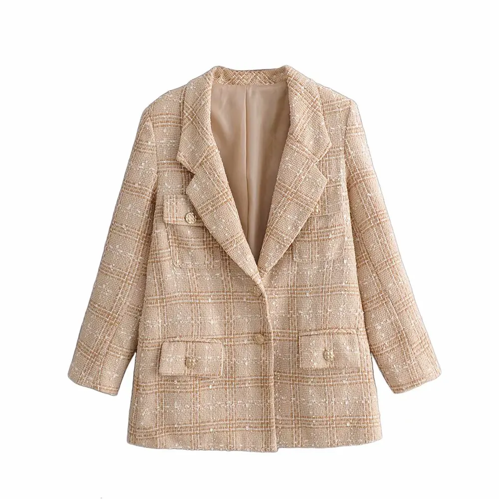Элегантное женское твидовое клетчатое пальто модная Офисная Женская