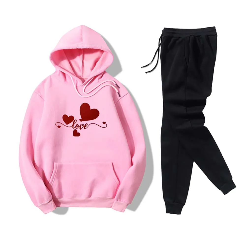 

Two Piece Set Women Pullover Hoodies and Black Sweatpants Casual Sportswear Outfits Suits Sets 2020