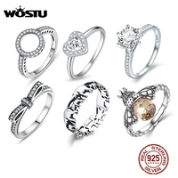 wostu 2021 hot sale real 925 sterling silver lucky circle finger rings for women fashion jewelry gift dropshipping cqr041
