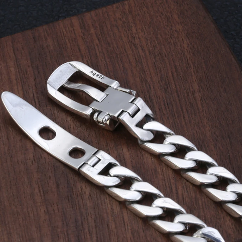 

S925 sterling silver men and women personality simple niche design belt buckle charm bracelets
