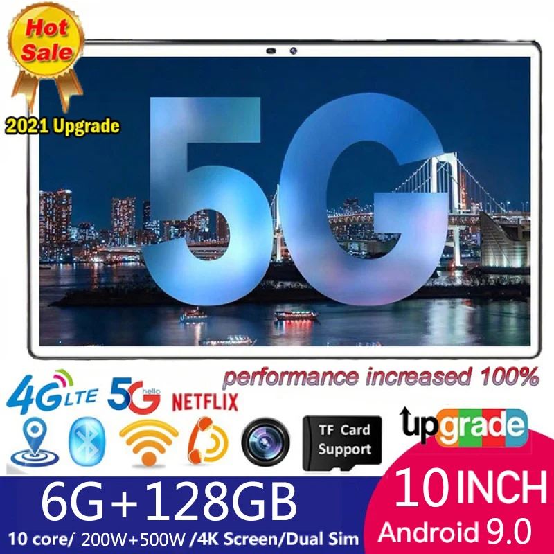 

[6G + 128GB] Новый 10-дюймовый планшетный компьютер Android 9,0, большой экран 4G, полный сетевой вызов, планшет для обучения онлайн-урокам