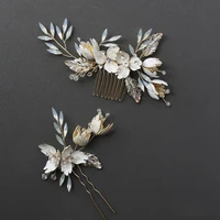 opal crystal hair comb pin vintage gold hairpin flower leaf headpiece headdress bride wedding jewelry bridal accessories m200