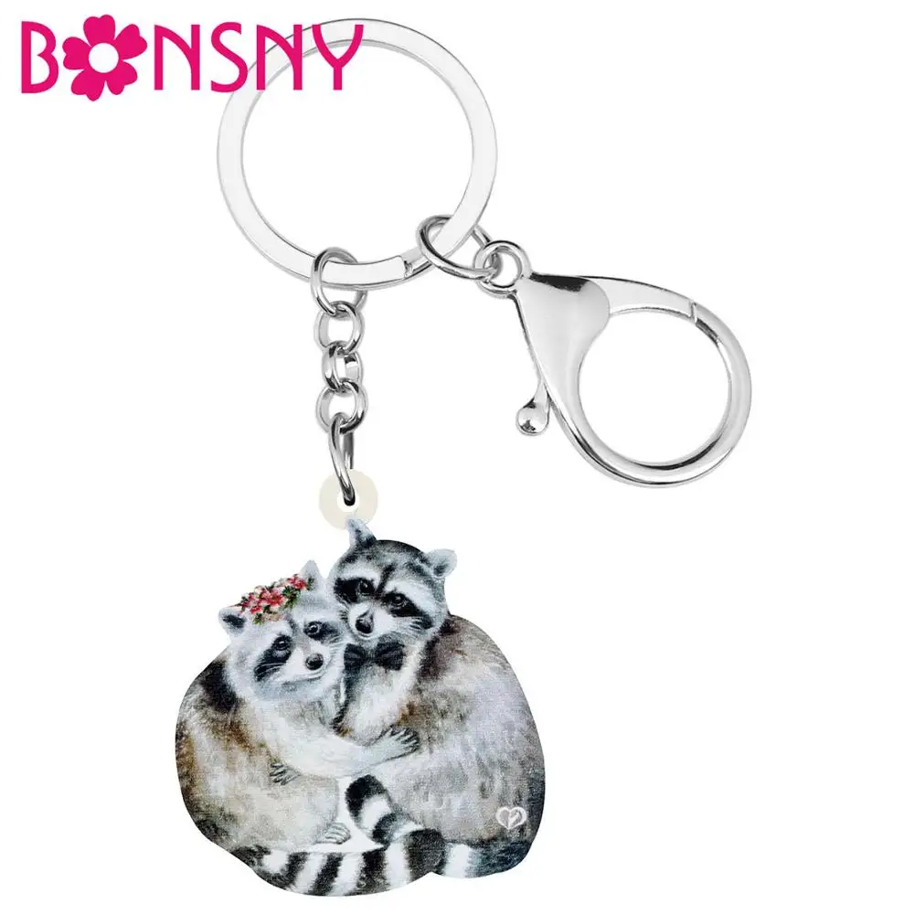 Брелок для ключей Bonsny акриловый Женский милый брелок с енотом в эстетике