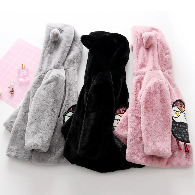 Scsech/зимнее пальто для девочек детское плюшевое с капюшоном изображением совы