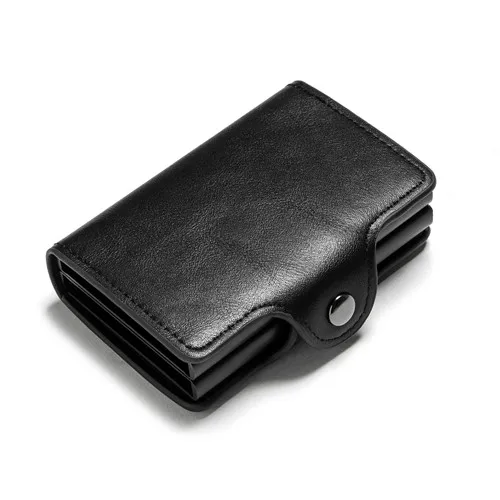 Black YM0011 Bycobecy держатель для карт, кошелек, RFID Блокировка, двойная металлическая коробка, кредитная карта, алюминиевый кожаный чехол для визиток, кошелек, кошелек - Цвет: Black YM0011