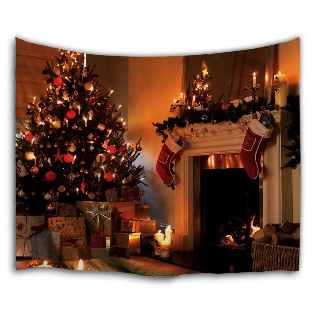 Высокое разрешение цифровая печать дизайн рождественские чулки каминный