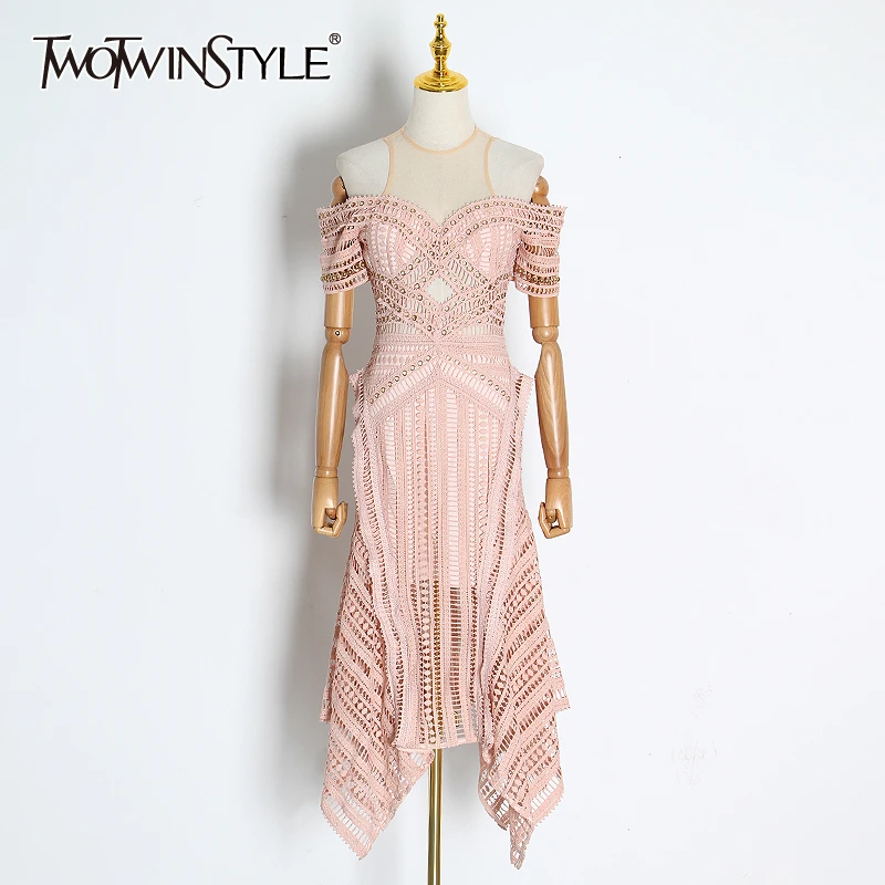 TWOTWINSTYLE элегантные женские платья с круглым вырезом открытыми плечами завышенной
