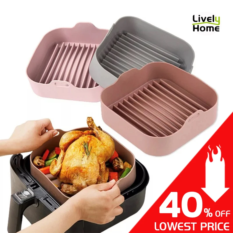 

Air Fryer Silicone Baking Tray Pan Pot Non-stick Silica Gel Insert Basket Fried Chicken Container Hollowware Liner Lining Dishes