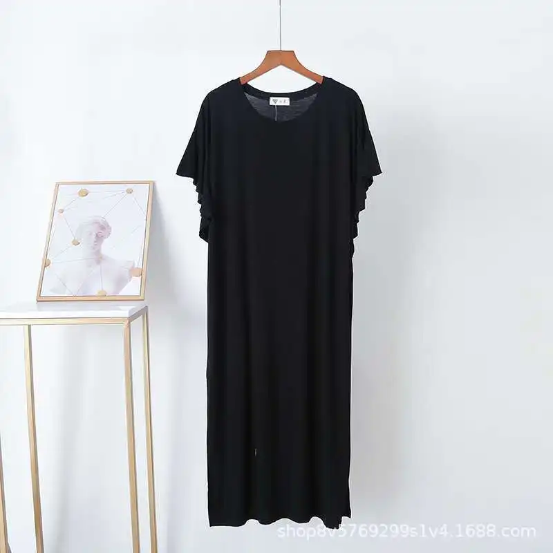 Spring Summer Women's Nightdress Large Size Modal Round Neck Short Sleeve Nightgown Casual Home Solid Color Long Skirt Sleepwear