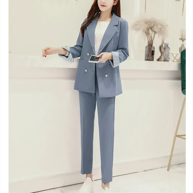 Синие розовые брючные костюмы рабочие комплекты из двух предметов повседневный