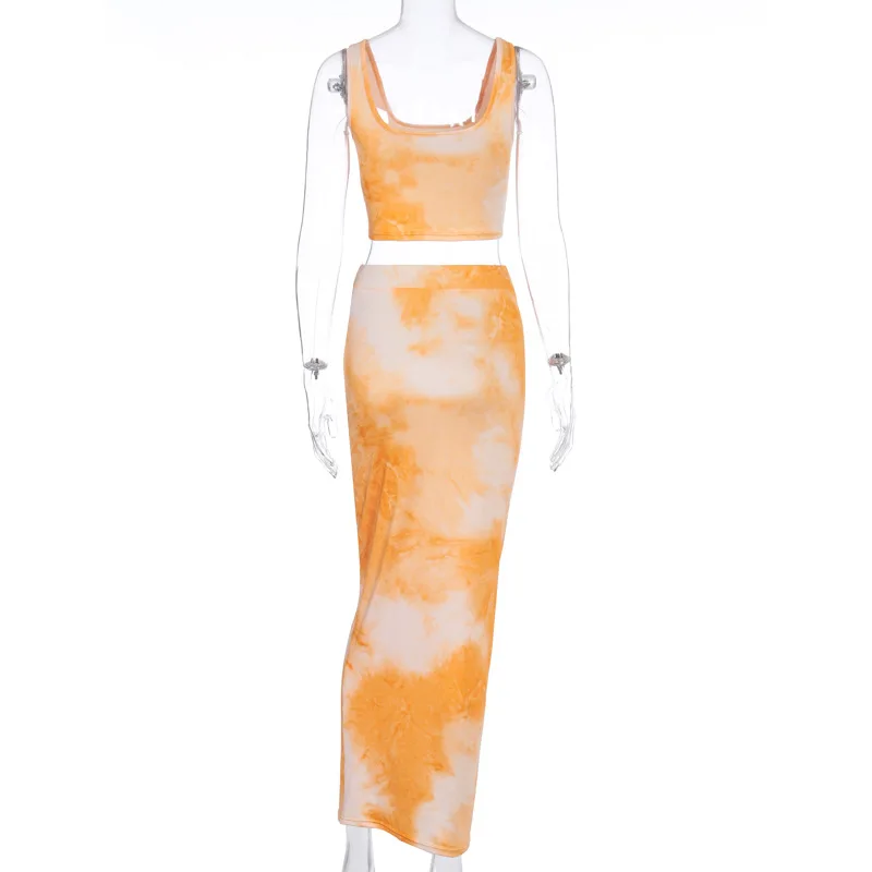 

News 2 Piece Set Women Summer Dress 2020 Orang Tie-dye Slim Hip Casual Long Dress Maxi Sexy Club Party Midi Dress Robe Longue
