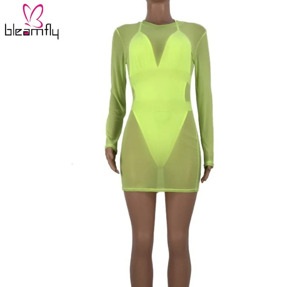 Неоновый зеленый оранжевый комплект из 2 предметов сексуальные сетчатые платья