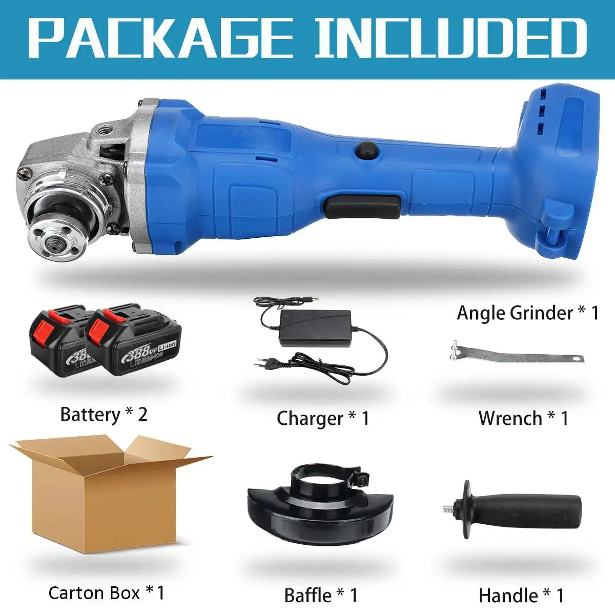 

388VF 125mm 1500W Brushless Angle Grinder Li Battery Cordless Angle Grinder Machine Electric Power Tools For Polishing Cutting