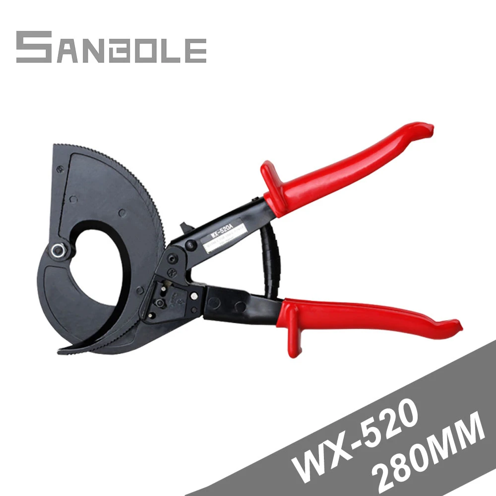 Ratchet Cable Shear WX-520 Wire Stripping Manual Operation Cable Cut Light Type Red Flat Stainless For Water Pump Plier