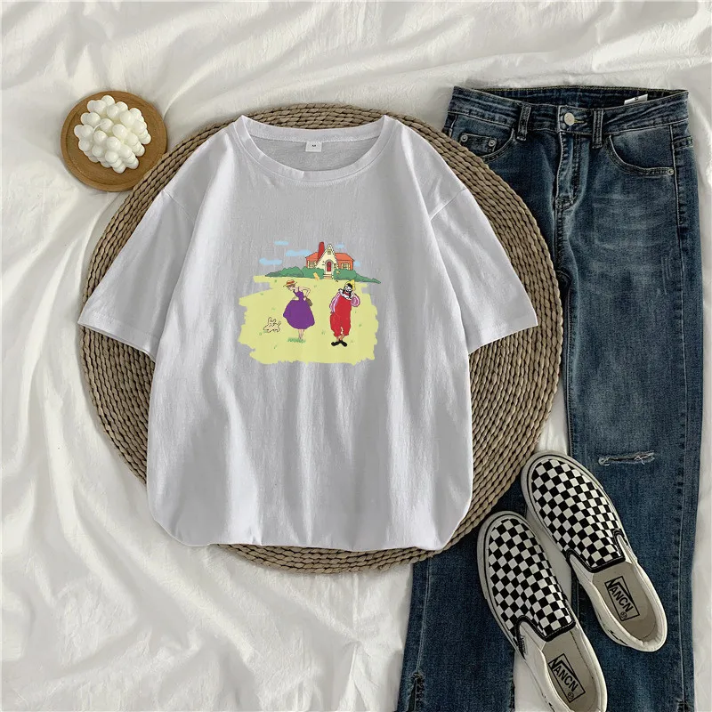 

E-BAIHUI 100% Cotton T Shirt Women Short Sleeve Summer T-shirt Tees Tops Cartoon Print Tshirts Ladies Harajuku New Tops