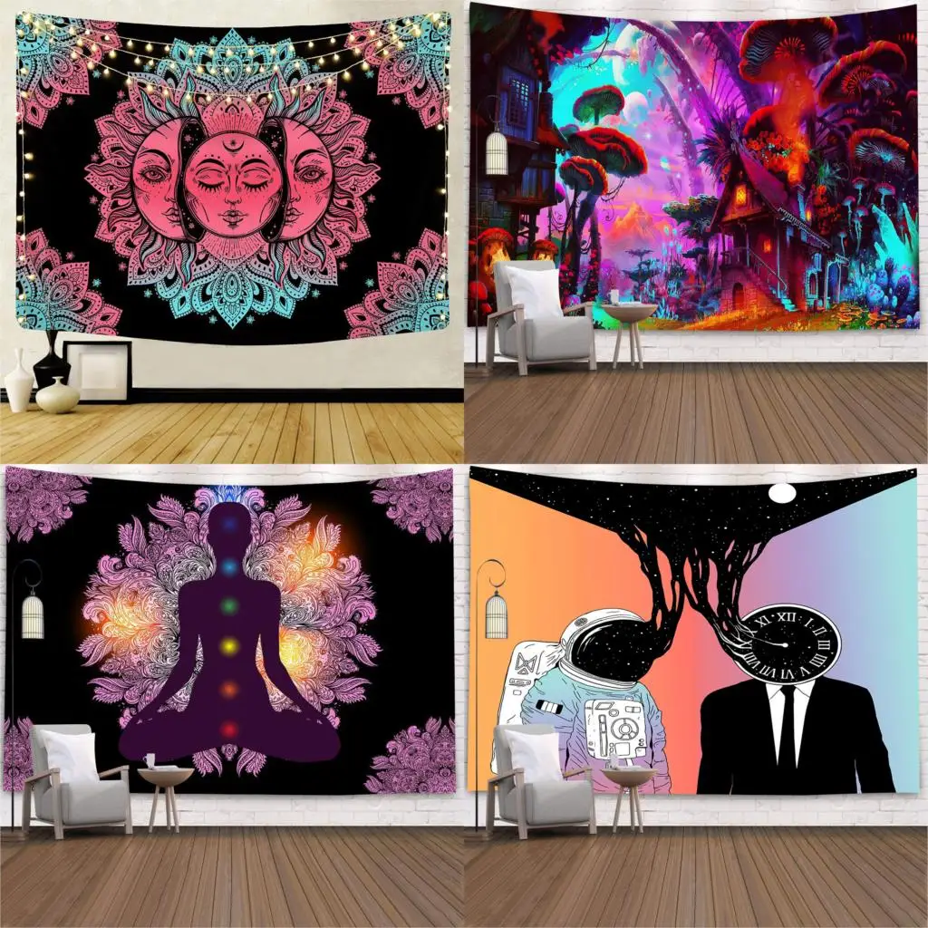 Индии МАНДАЛА ГОБЕЛЕН настенный Sun Moon Таро гобелен слон стены Love You To из