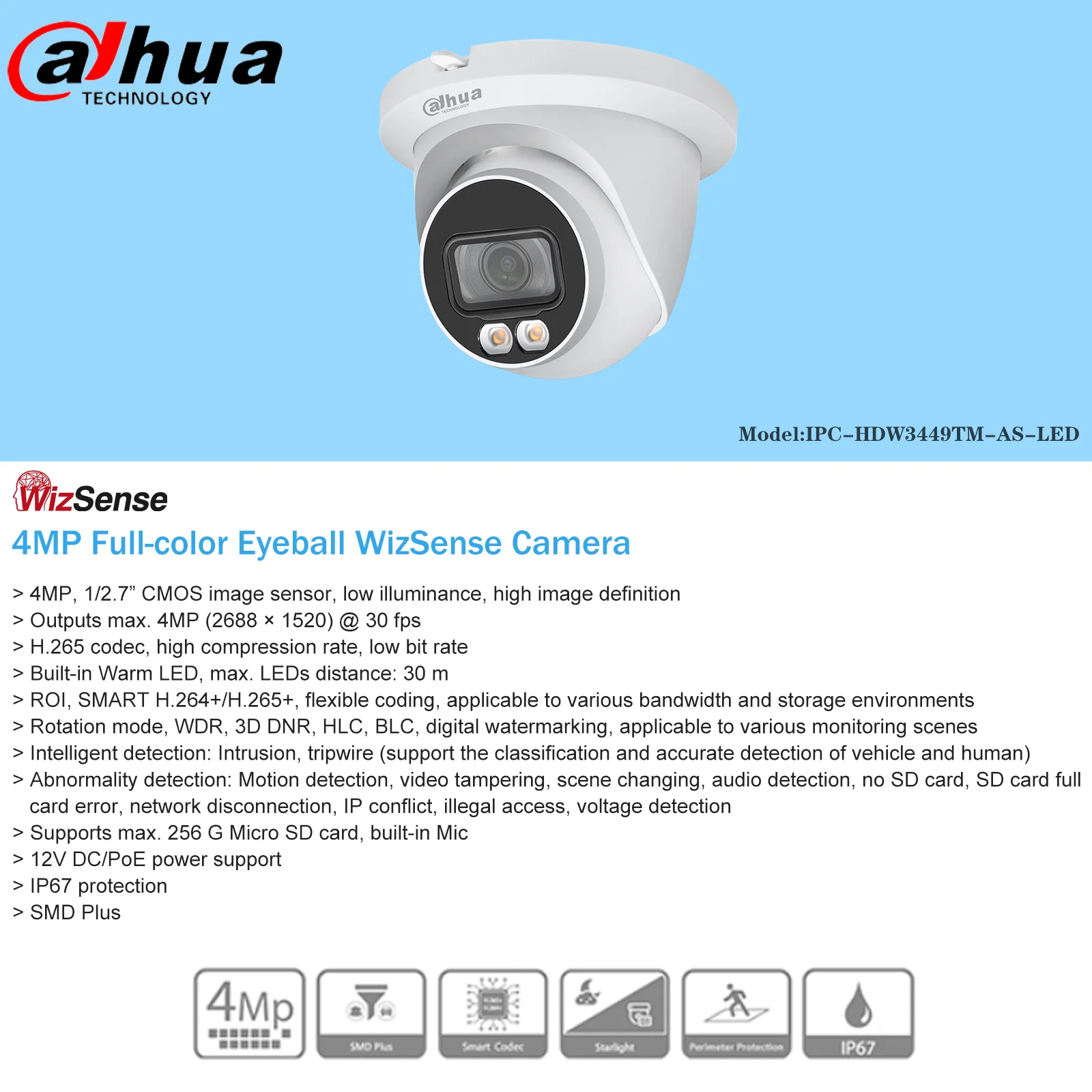 Dahua 4MP IP Camera Wizsense IPC-HDW3449TM-AS-LED 4K NVR NVR2104HS-P-I H.265+ POE CCTV Video Recorder Surveillance System Kit |