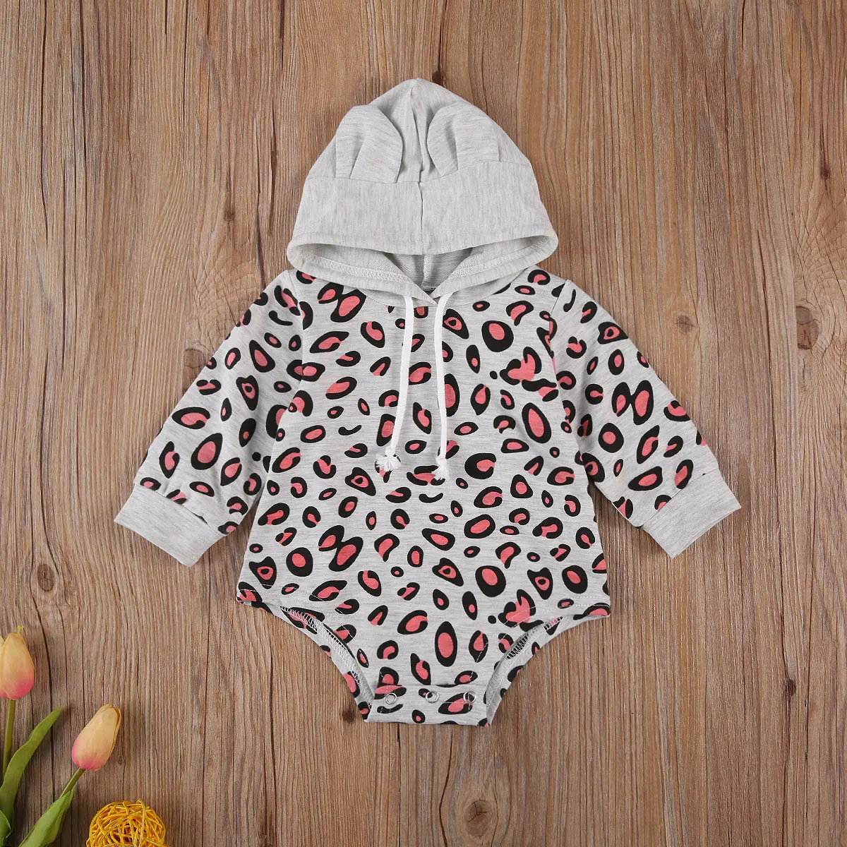 Imcute Baby Hooded Romper Baby Boy Girl Long Sleeve Jumpsuit Autumn Winter Leopard Print Hoodie Rompers 0-12M