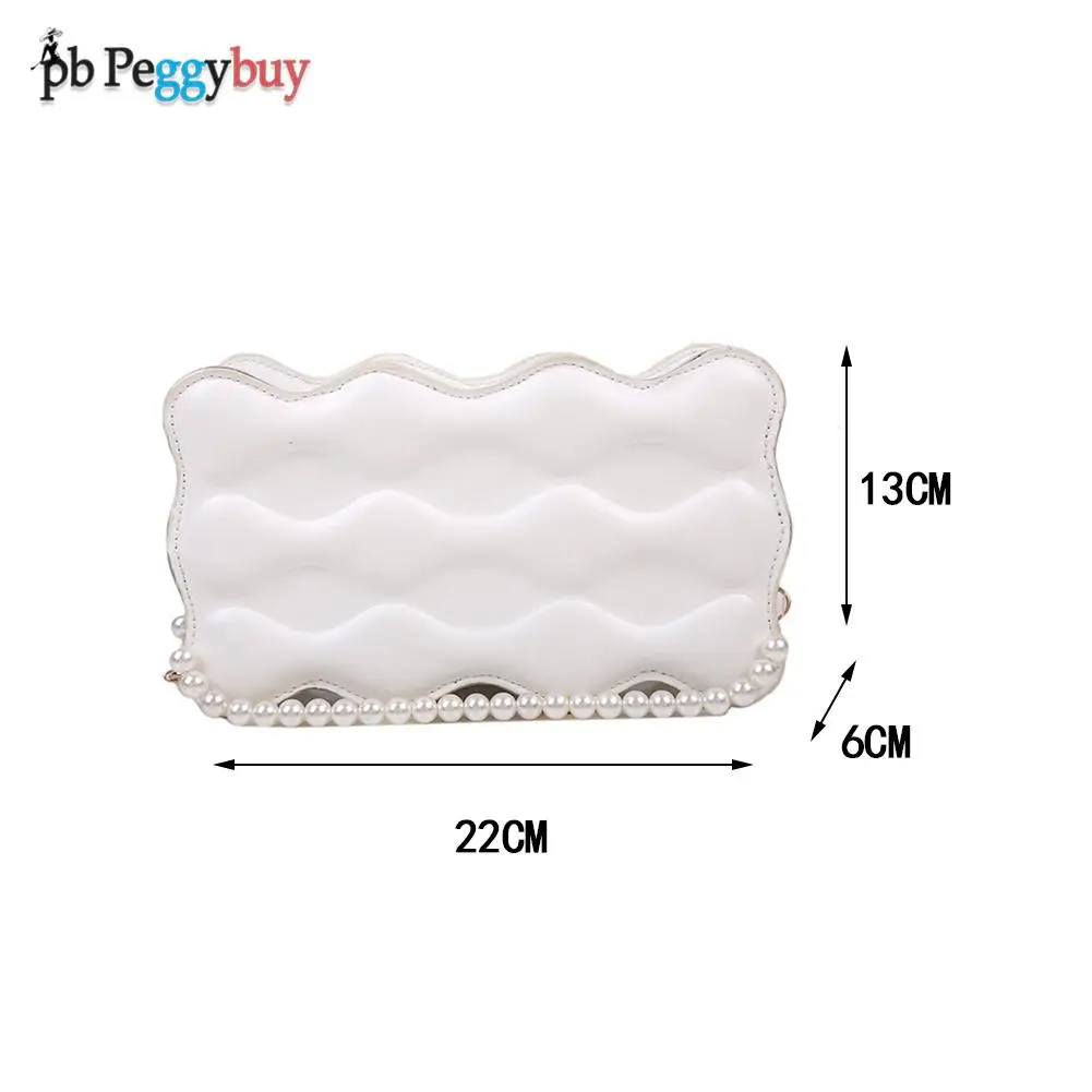 

Retro Pure Color Shoulder Bag Wave Embossing Casual Women Pearl Crossbody Bags Summer Shoulder Bag for Women Wallet
