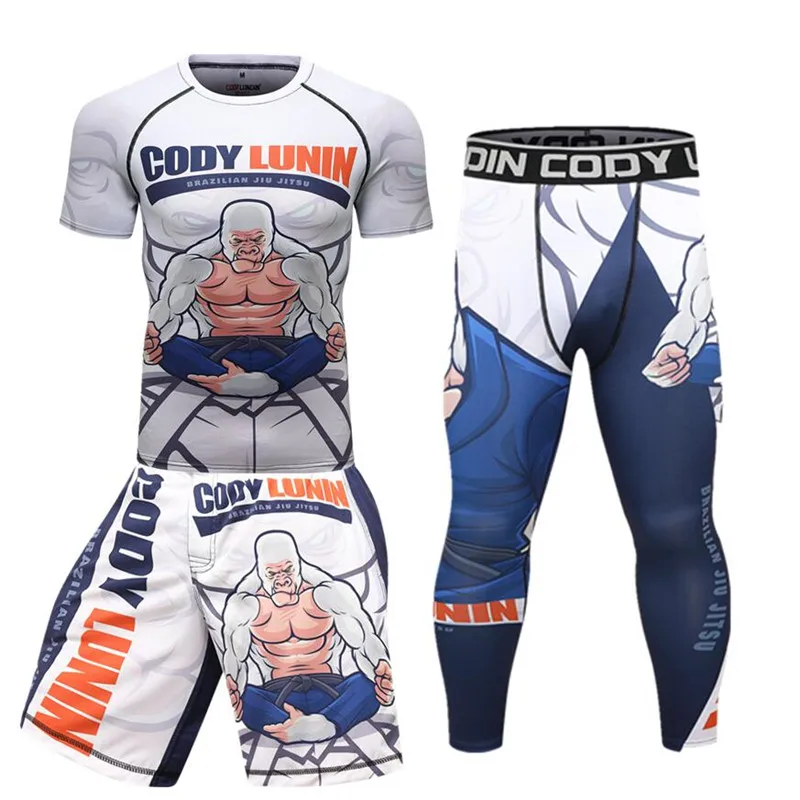 Мужские Компрессионные спортивные костюмы MMA колготки тренировочная одежда