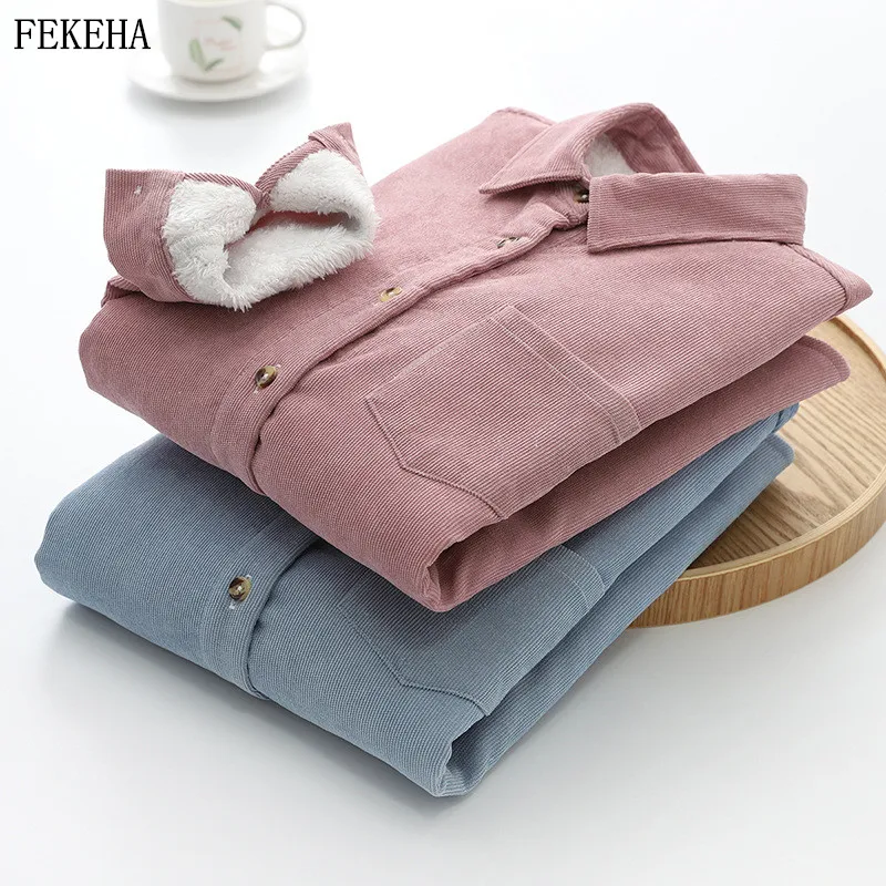 Зимние женские вельветовые рубашки куртка бархатная блузка с длинным рукавом