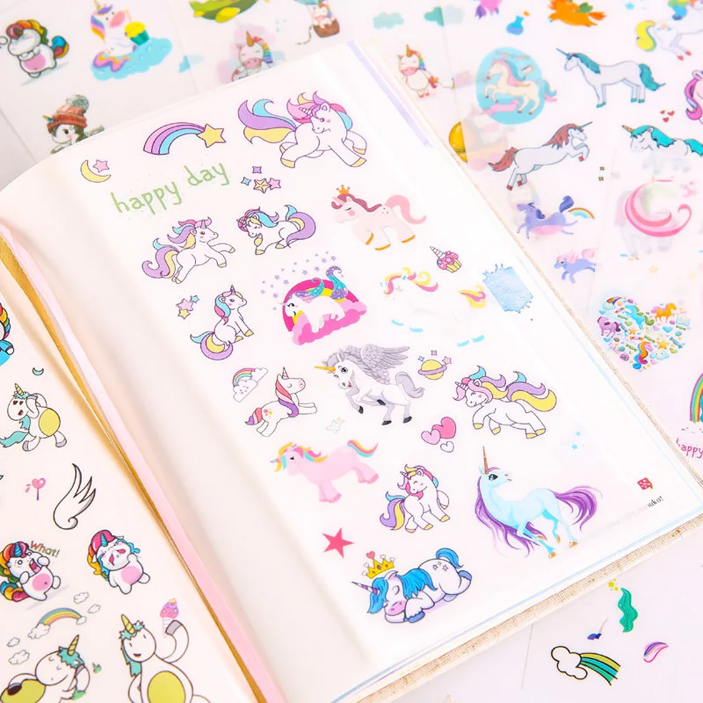 

12SHEET Unicorn Stickers Cartoon Animals Sticker Pvc Cute Stickers Diary Sticker Scrapbook Decoration Stationery Stickers toys
