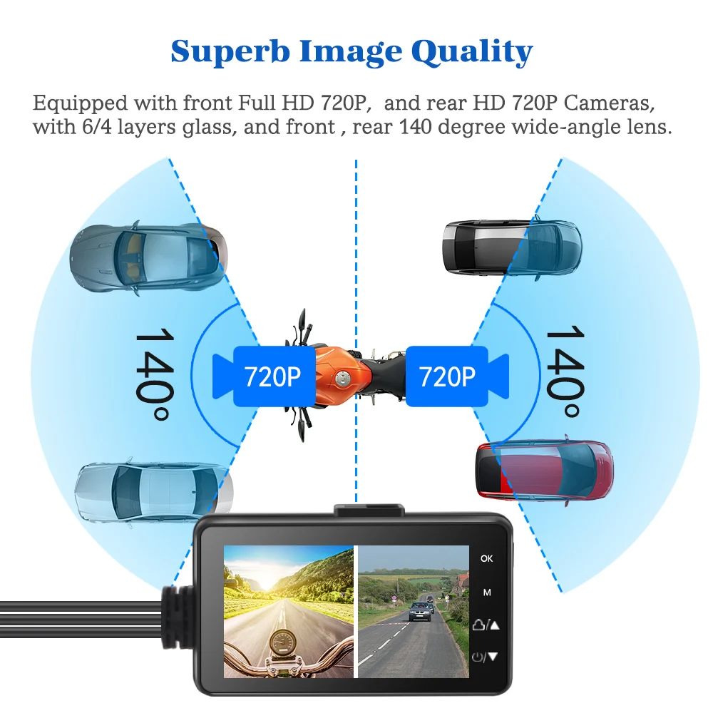 Видеорегистратор для мотоцикла водонепроницаемая камера с широким обзором 720P