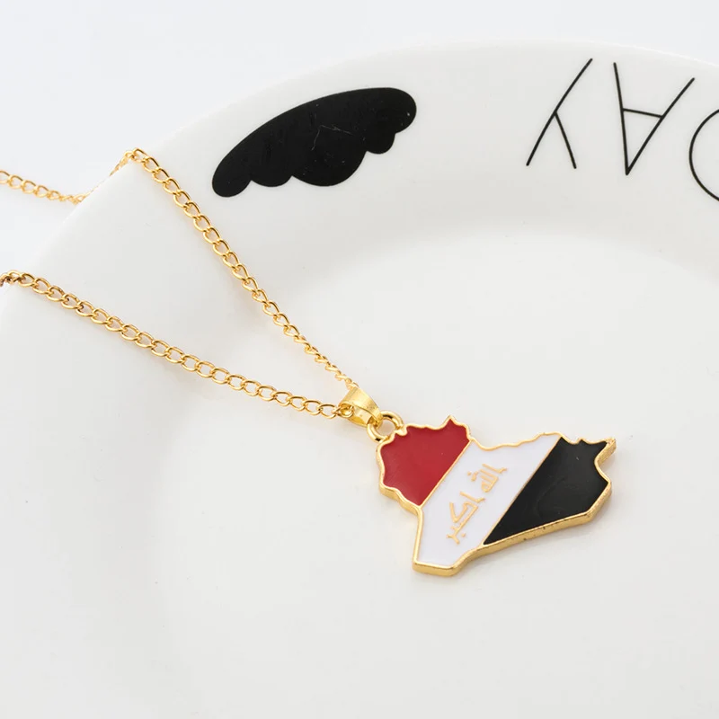 Ожерелье из сплава с картой страны флагом Ираком подвеской ожерелье для женщин